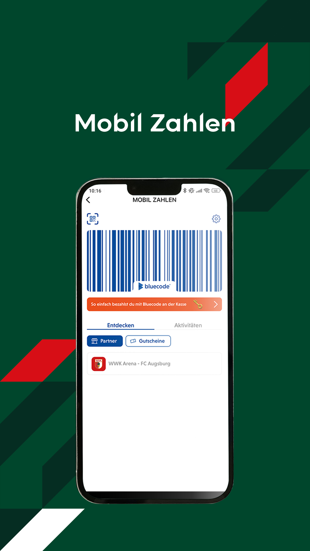 Screenshot Mobil zahlen in der FCA-App