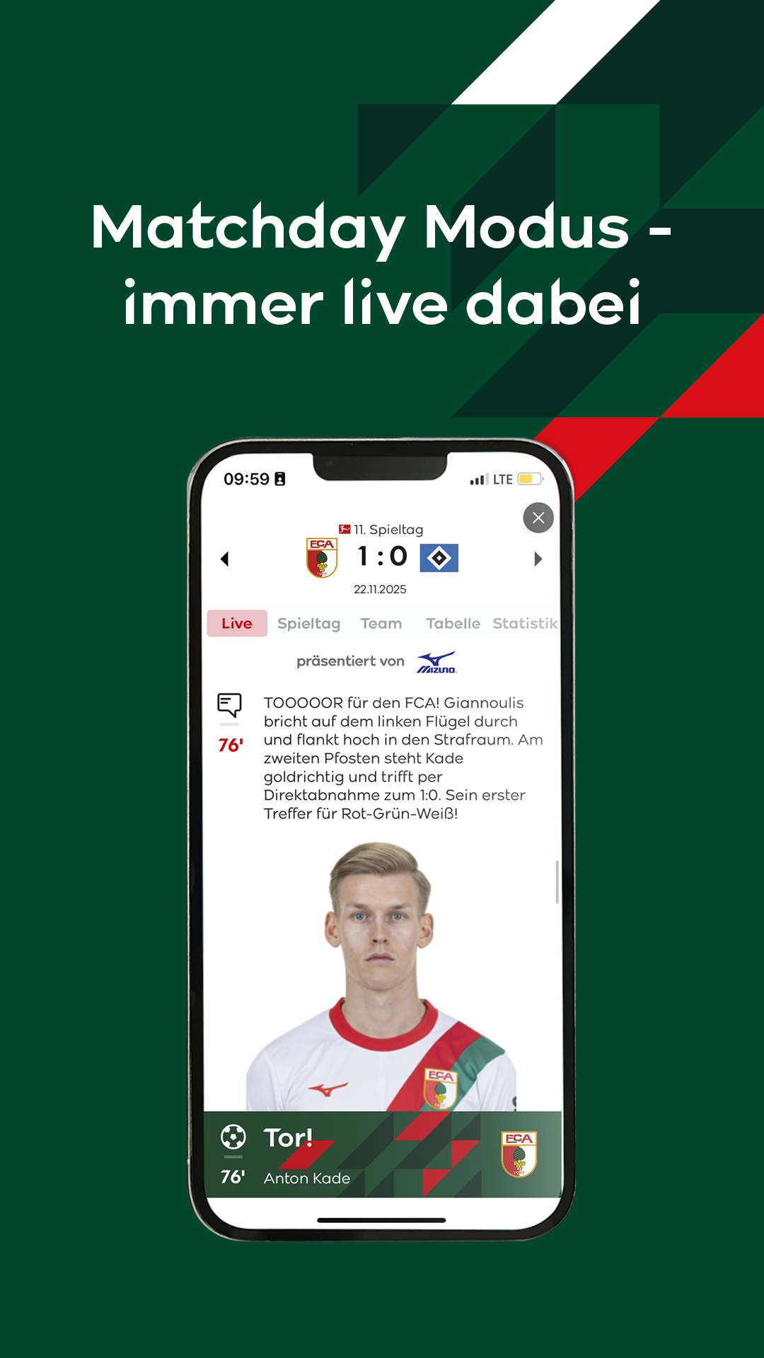 Screenshot Live-Ticker in der FCA-App