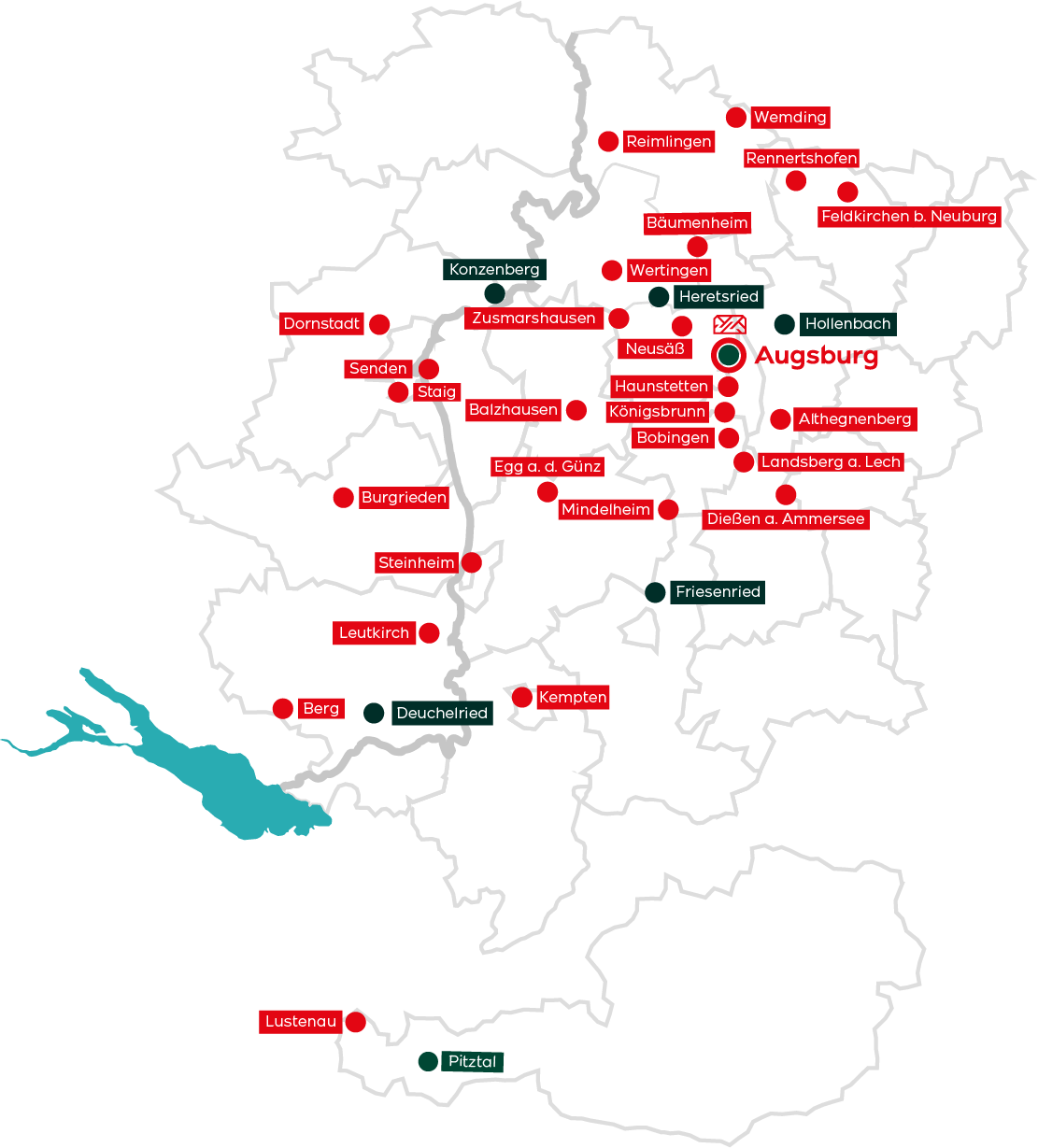 Eine Karte aller Standorte der Fußballschule.