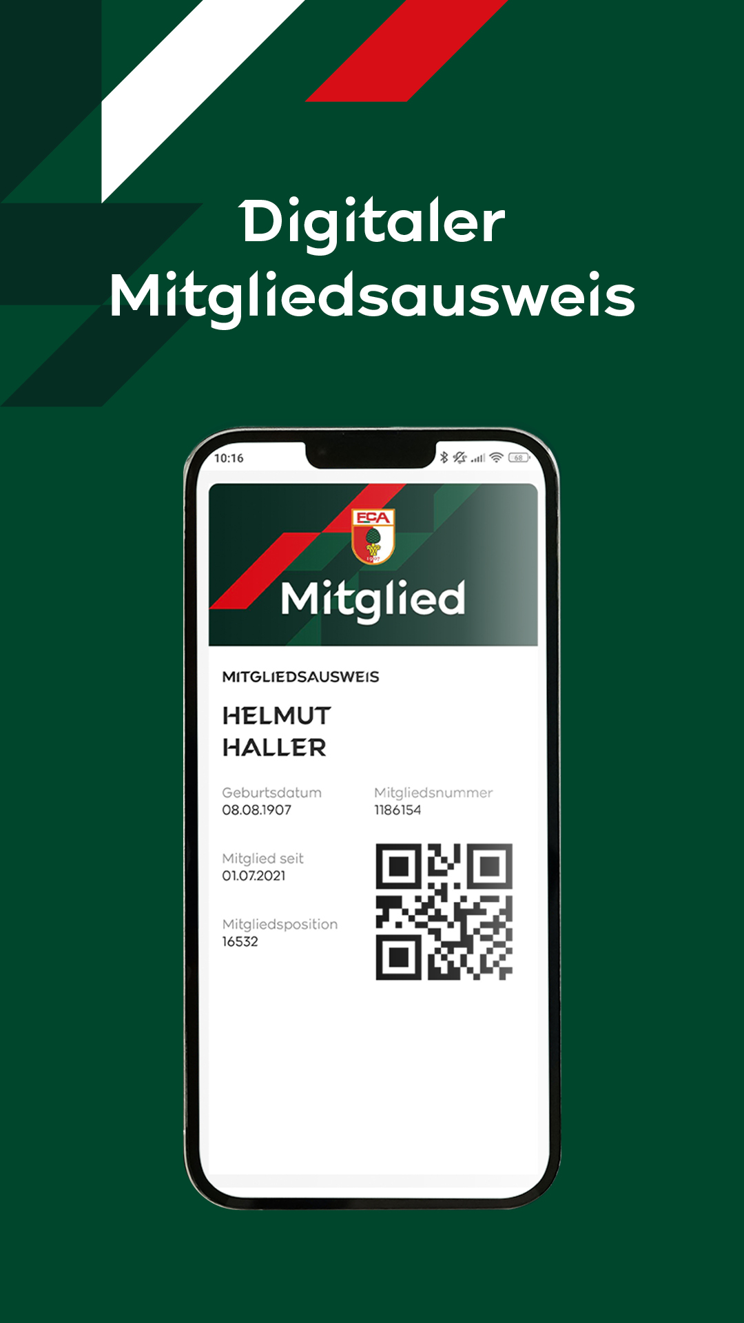 Screenshot Digitaler Mitgliedsausweis in der FCA-App