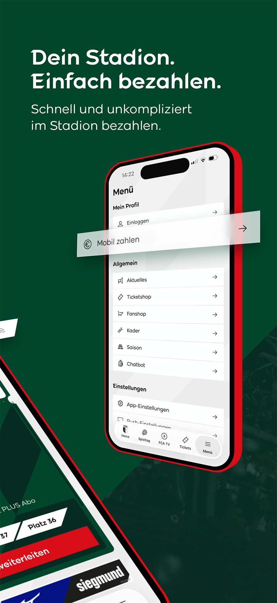 Hervorgehobene Option zum mobilen Zahlen im Stadion