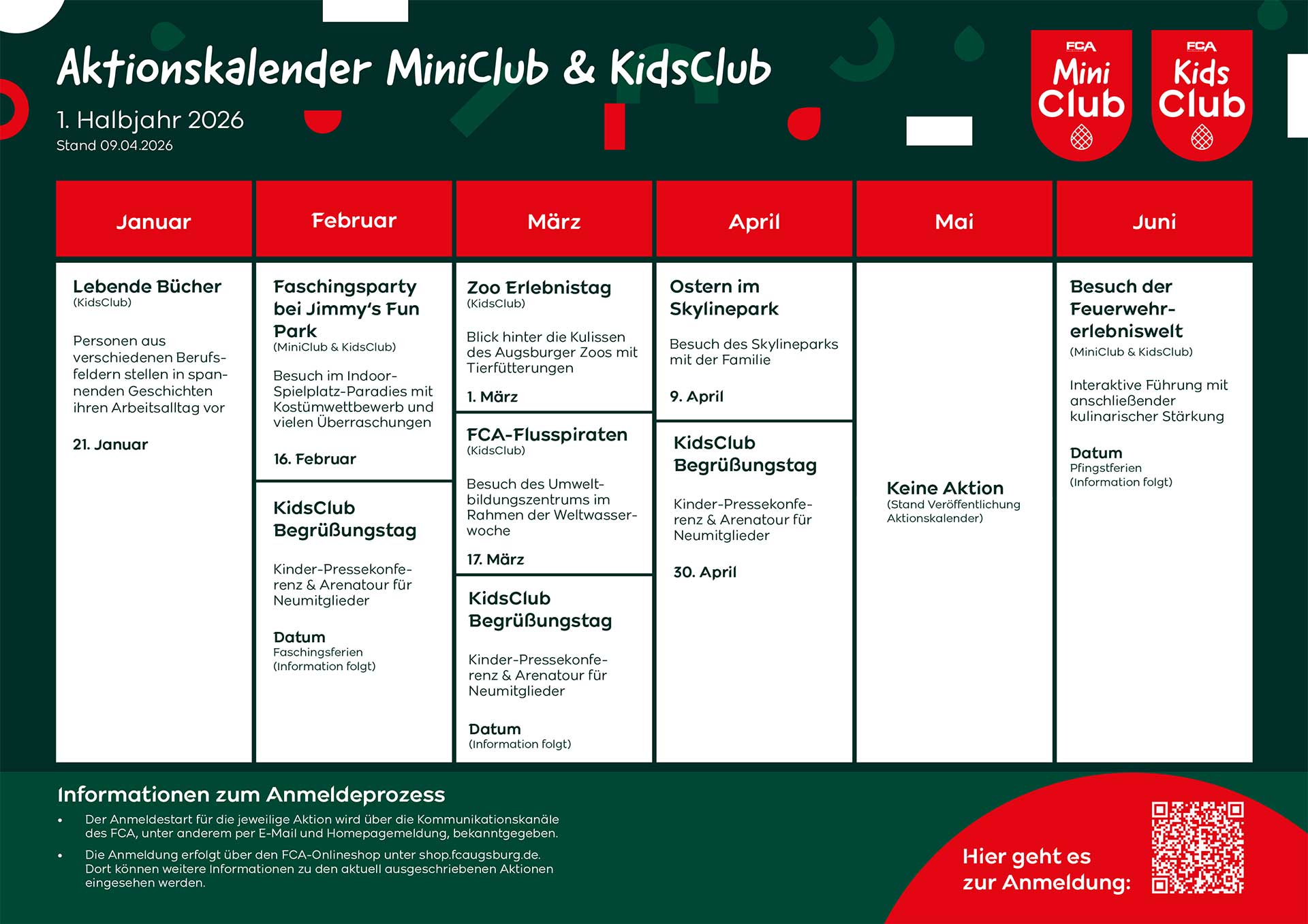 Aktionskalender MiniClub & KidsClub 1. Halbjahr 2026