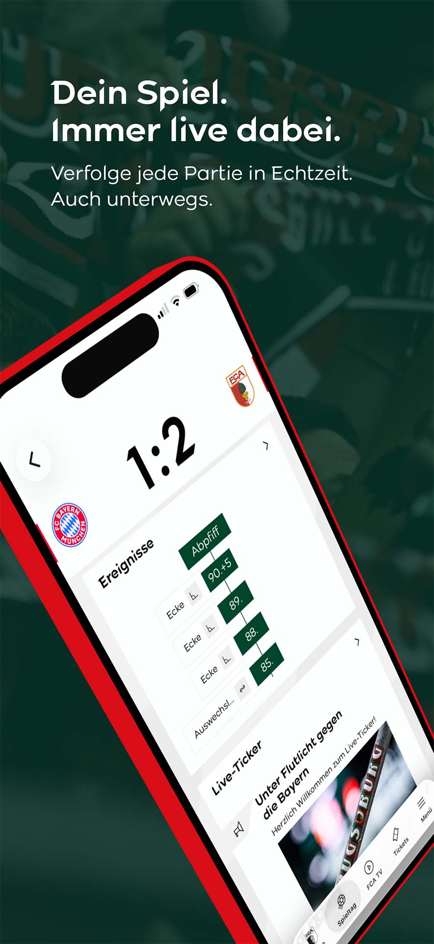 Spieltagsübersicht in der FCA-App